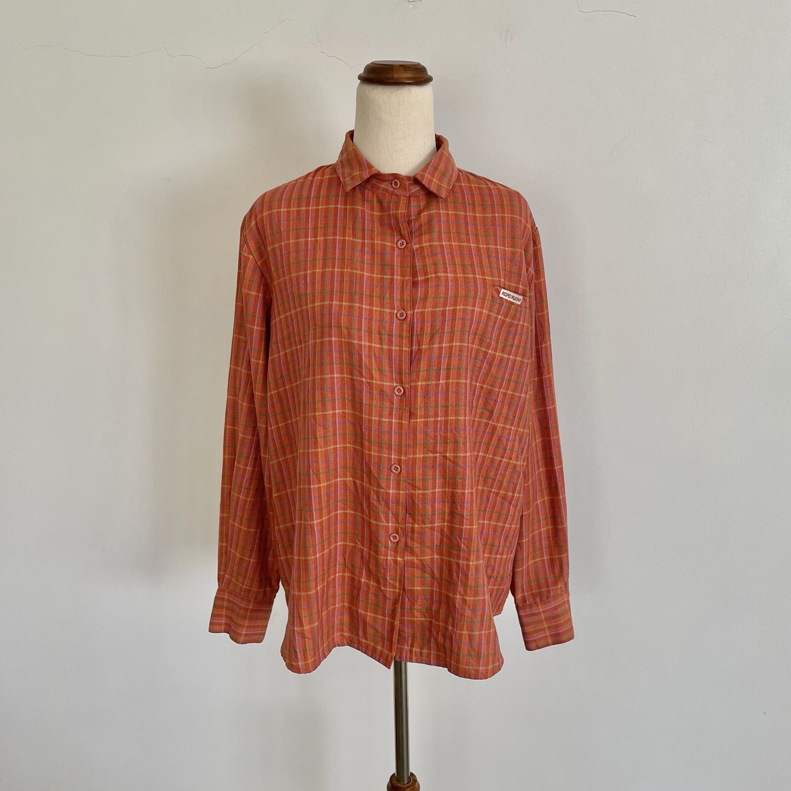 Vintage 80s 90s Road Runner Womens Brown Check Blouse Shirt Top Size Approx. L