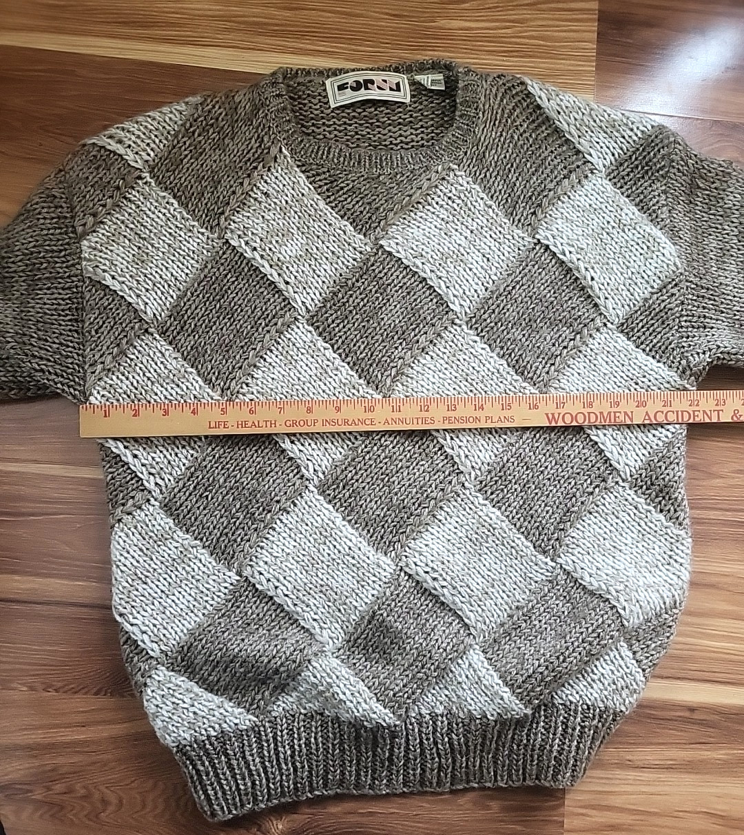 Vintage 80s Forum Sweater Women’s Large Chunky Knit Argyle Cozy Coastal Brown