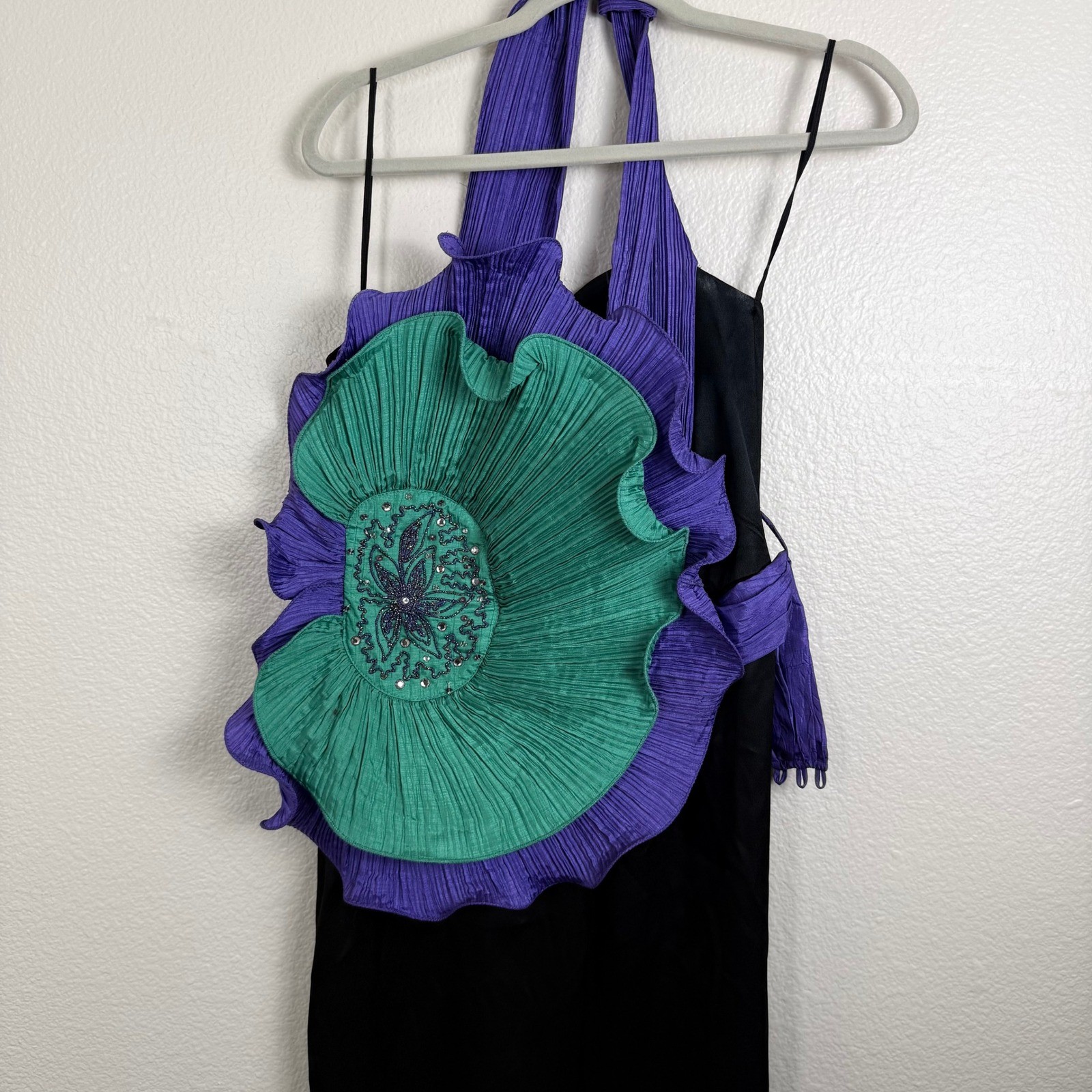 B.B. Collections Barbara Barbara Dress Rare 10 Black Purple Teal Vintage 80s