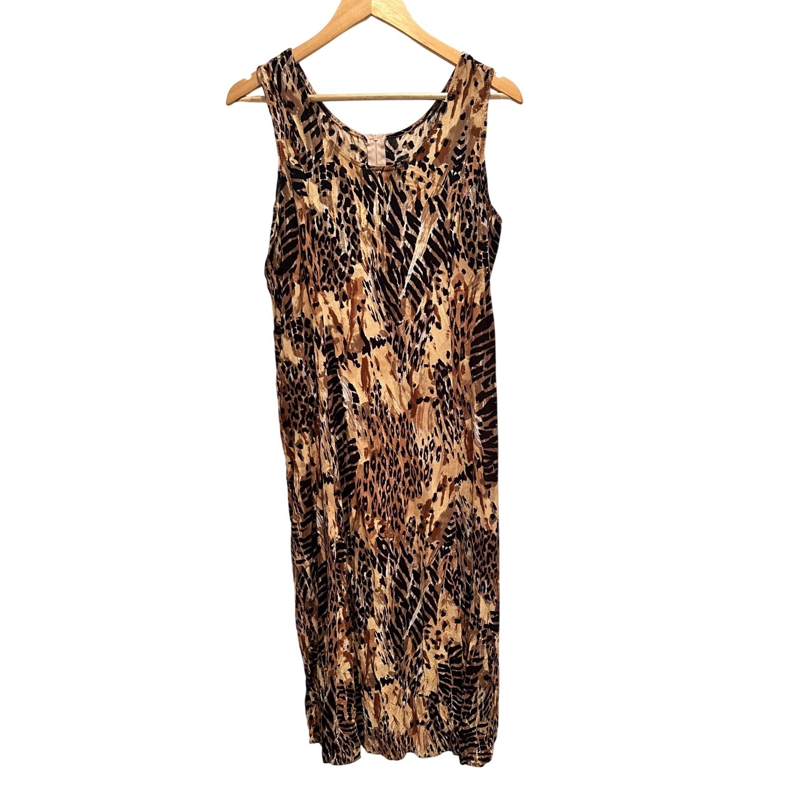 Vintage 90s Shar Ade of California Animal Print Midi Dress Lace Up 16P Cocktail