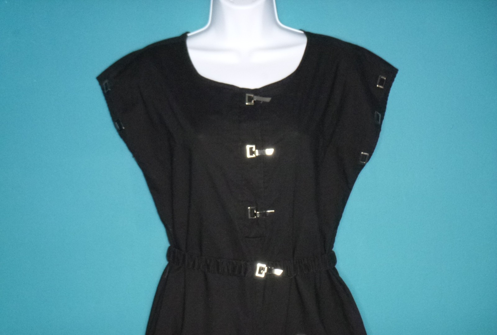 Vtg 80s Marissa Jumpsuit Black Silver Toggles NEW WAVE Sz M/L