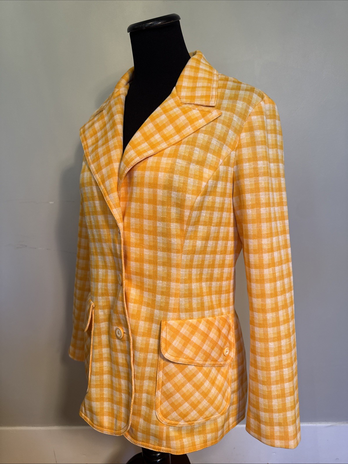 Vintage 1970’s Alex Colman California Plaid Blazer Jacket Dagger Collar S/M