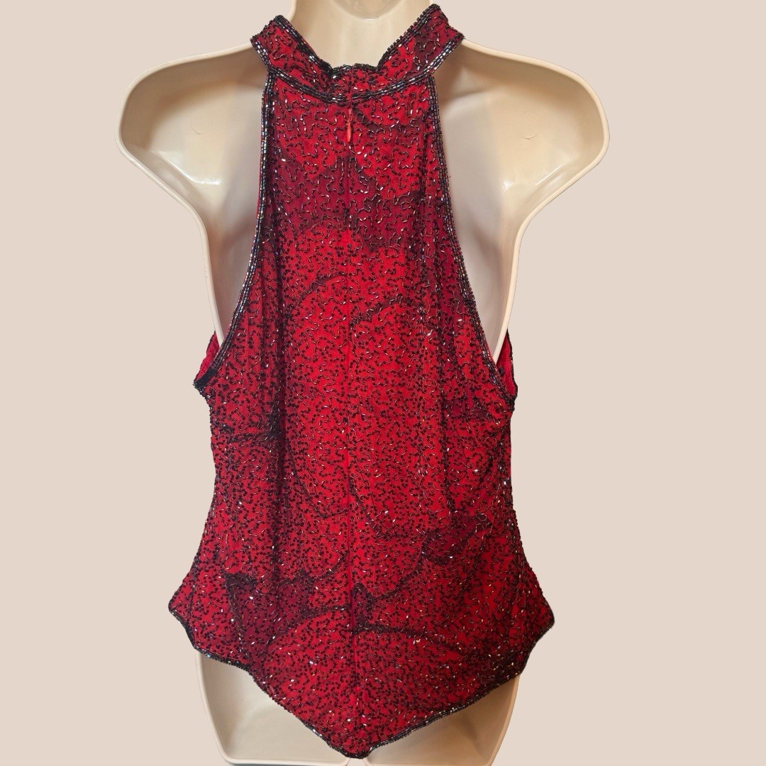 Vintage 90s Andretta Donatello Red Hand Beaded 100% Silk Size M Whimsigoth Glam