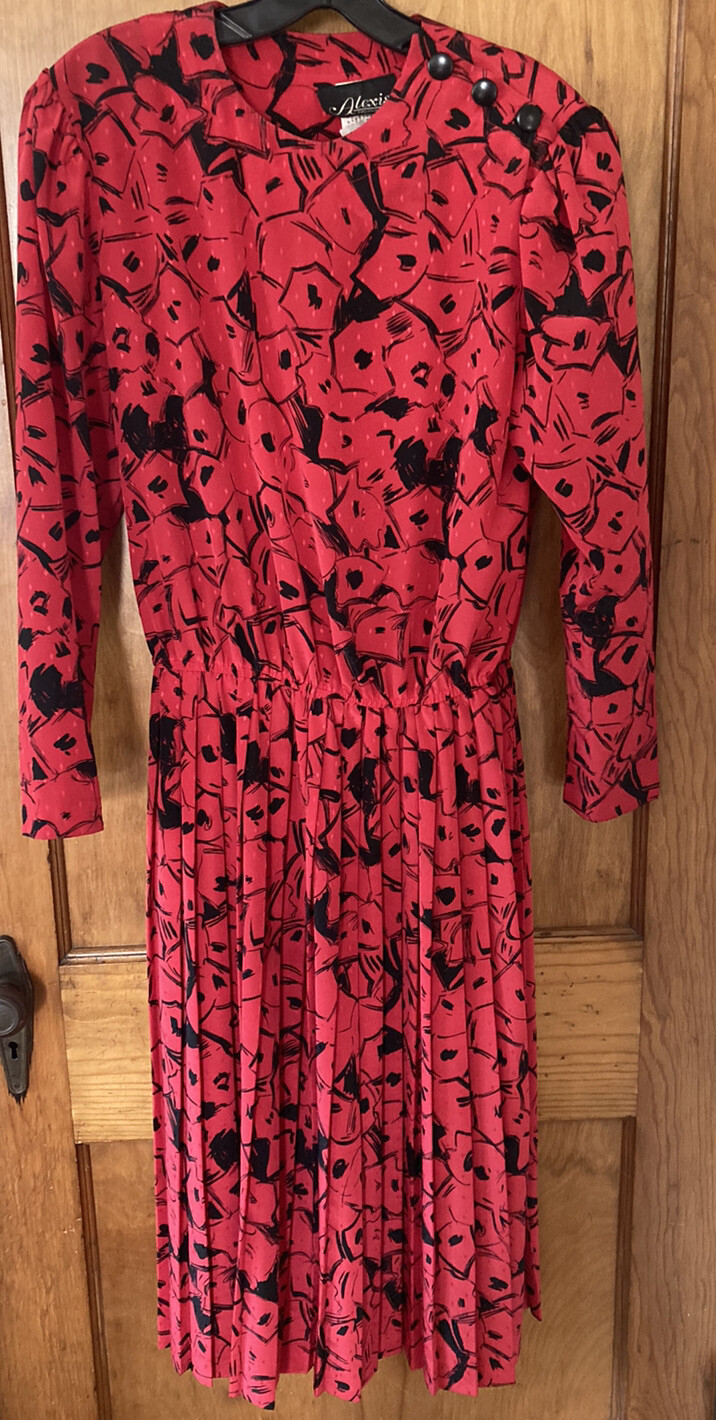 Vintage 80s Red/Black Geometric Dress Size 12 Alexis Fashions
