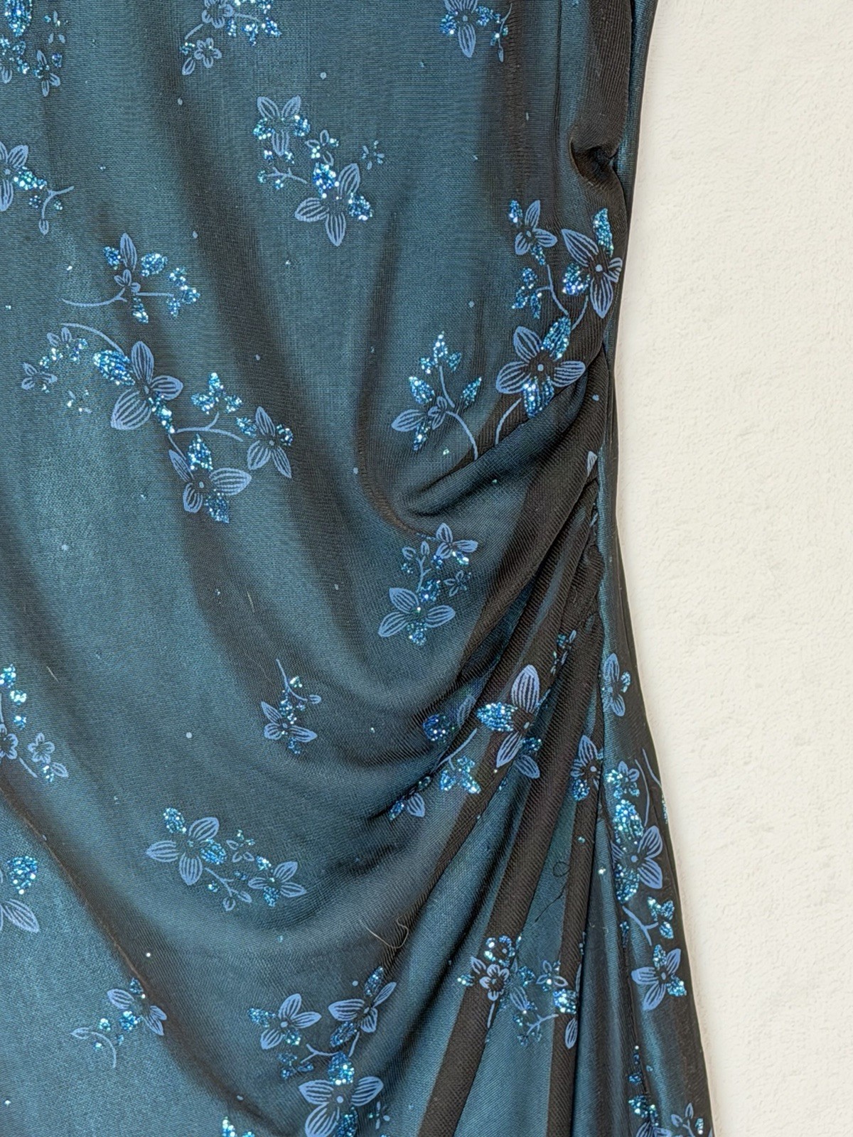Vintage Y2K Fairycore Blue Glitter Mesh Hi Low Dress Prom Goth Formal Slip M/L
