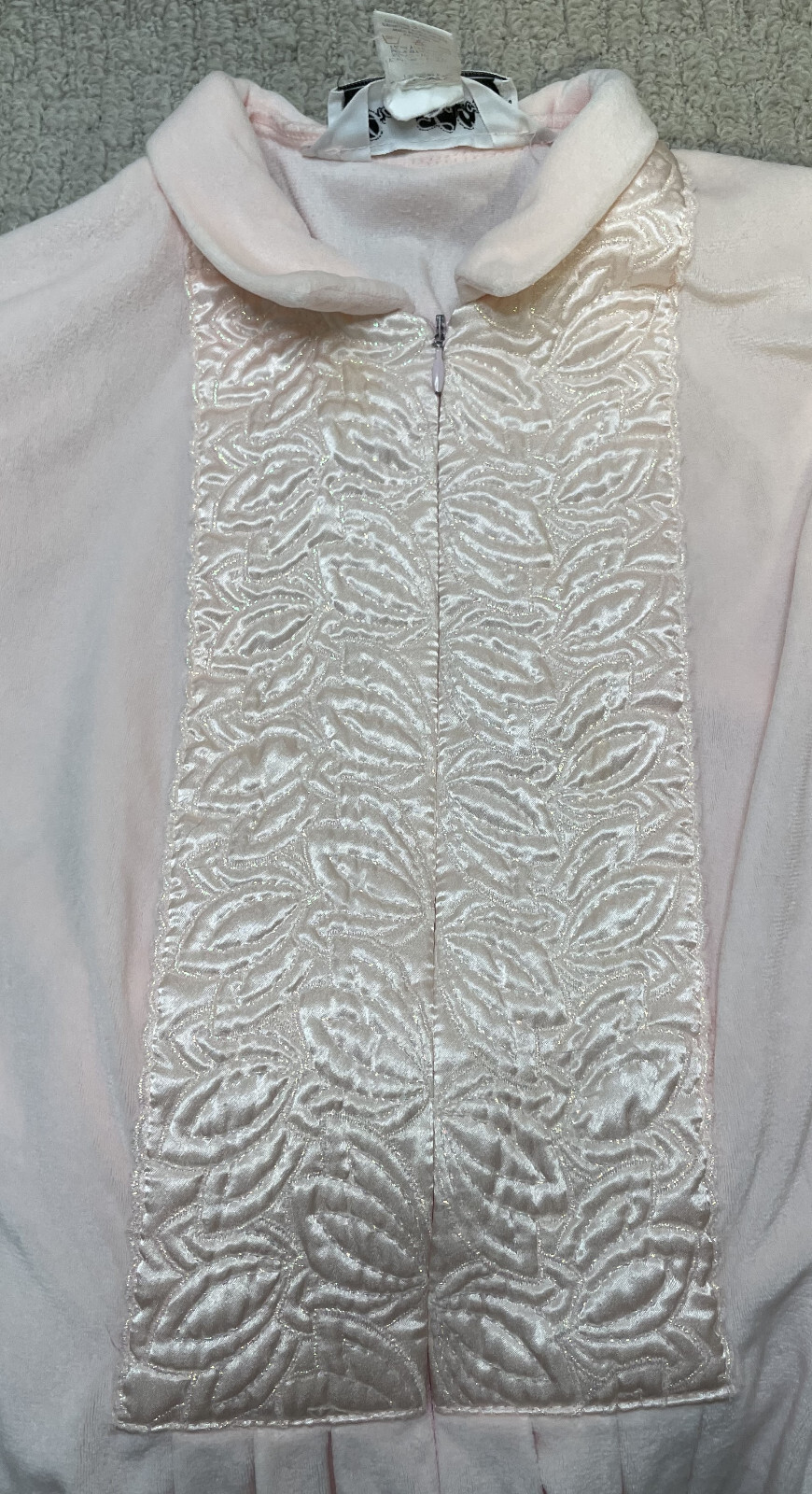 Vintage Saks Fifth Avenue Pink Velour Long Robe SP Petite Diamond Tea Gown Hole