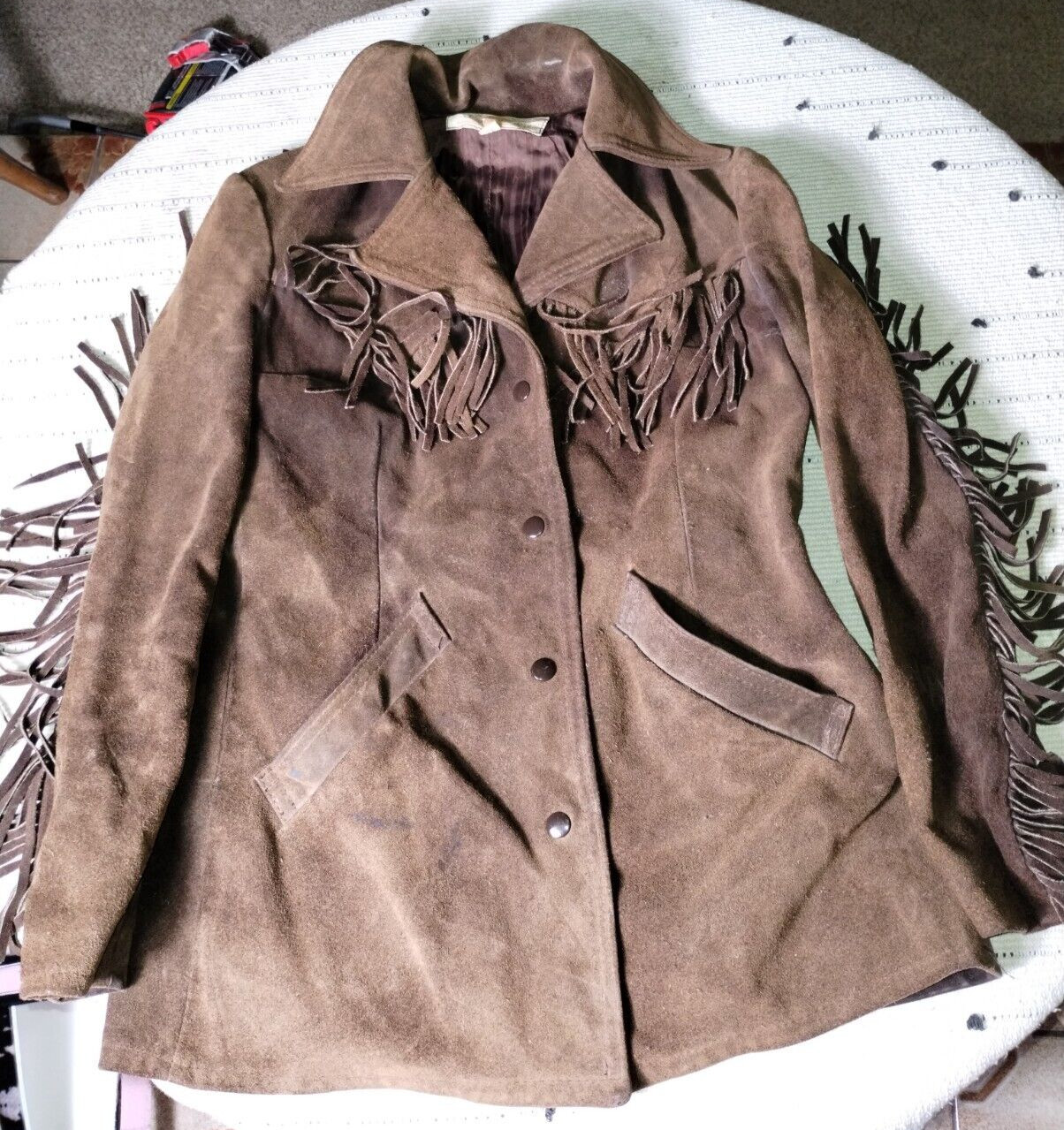 Western VINTAGE leather FRINGE heavy LEATHER size 12 biker COWGIRL