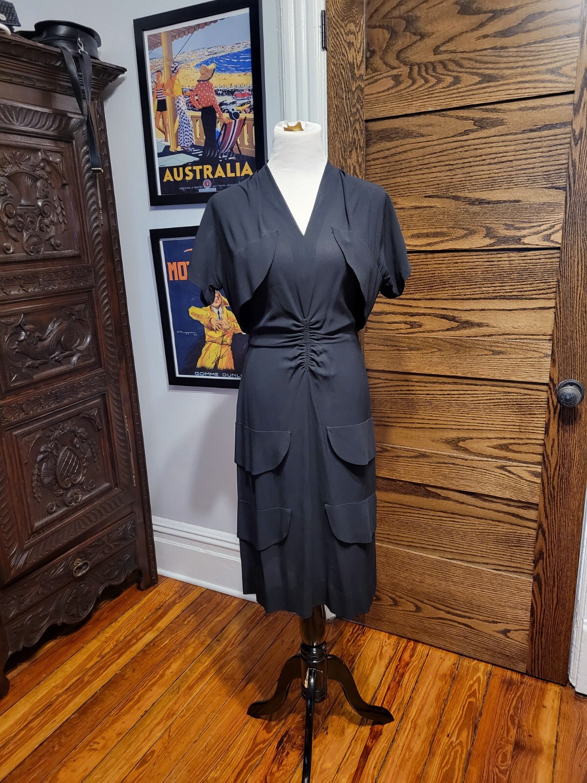 Vintage 1940s Black Rayon Dress – Excellent Condition – Size S