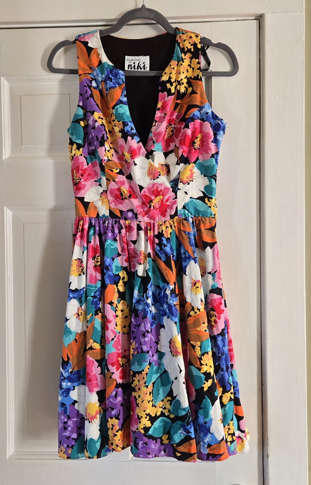 Karen Lucas For Niki Vintage Dress Size 8 100% Cotton Floral Pattern Side Zipper