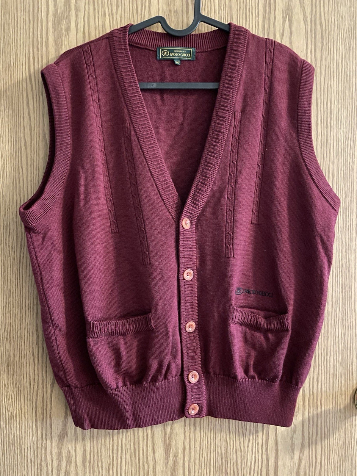 Vintage Paolo Gucci Vest, 90s Knitwear, Grandpacore, Burgundy Sweater Vest