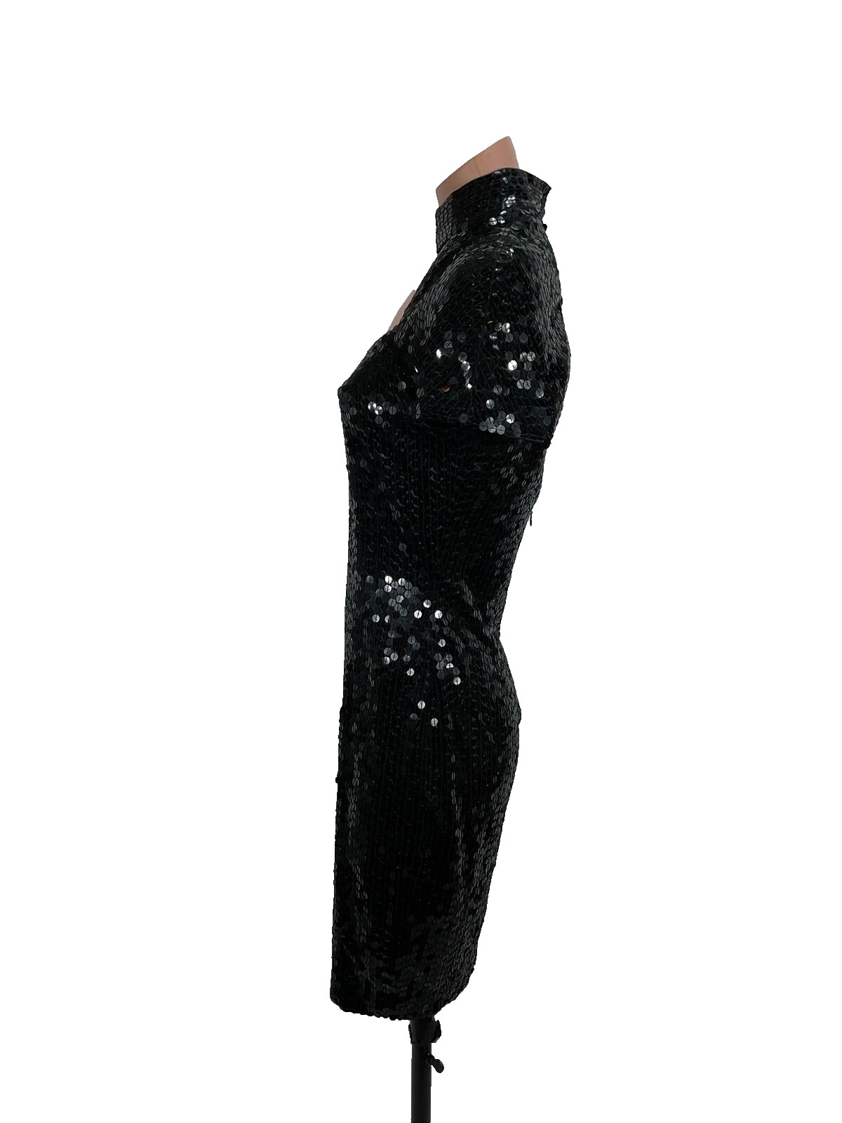 Vtg Nite Line Della Roufogali Sequin Caged Neck Mini Cocktail Dress Formal 6 90s