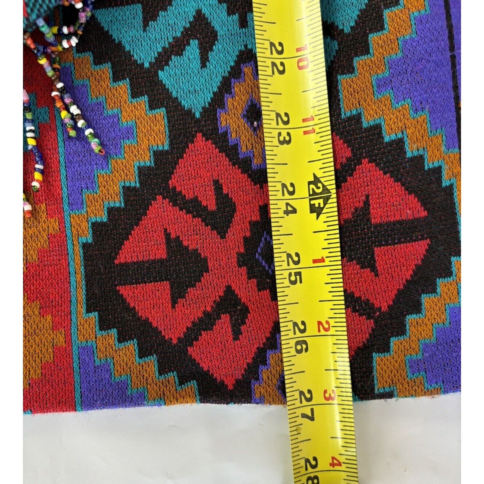 Vintage Graff California Wear Aztec Tribal Open Front Beaded Fringe Cardigan 14