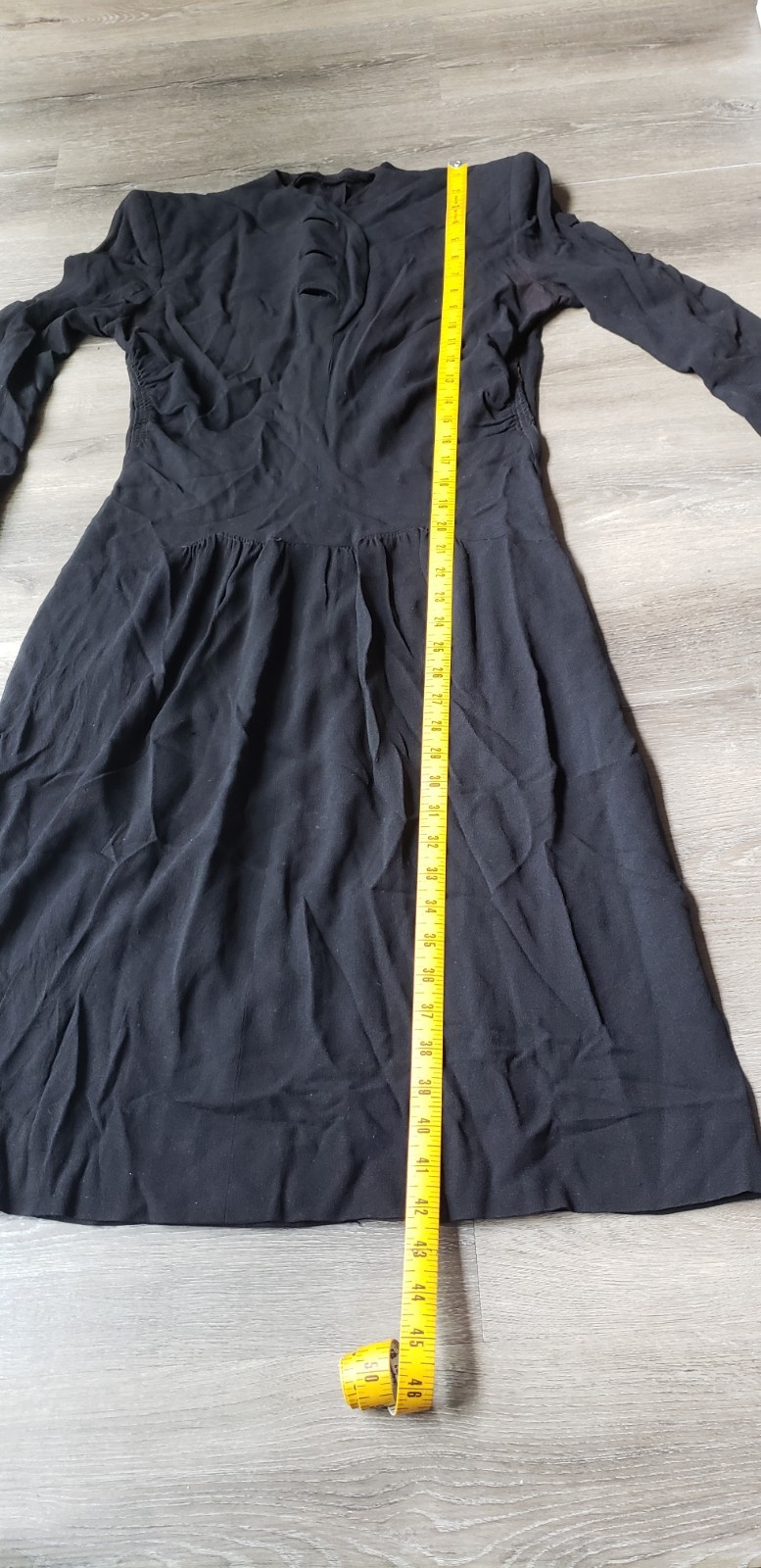 VTG 40s Black Crepe Dress Sz S? Deco Side Zip Study PROJECT DAMAGE STAINS AS-IS
