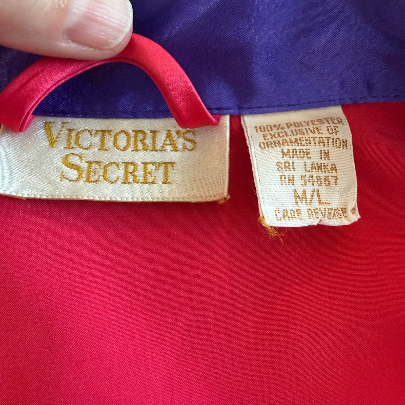 Vintage Victorias Secret Gold Label Red Purple Colorblock Satin Robe ML Long