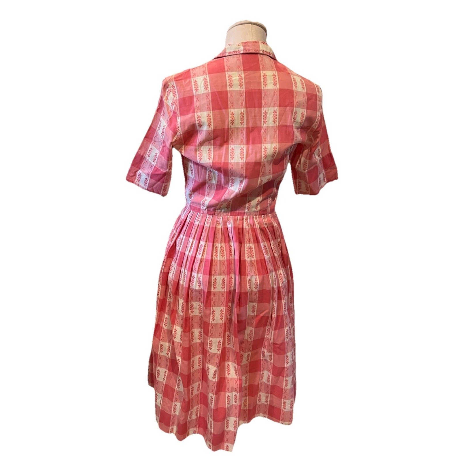 VTG STRAWSTACK PINK COTTON Gingham SHIRTWAIST DRESS 1950s
