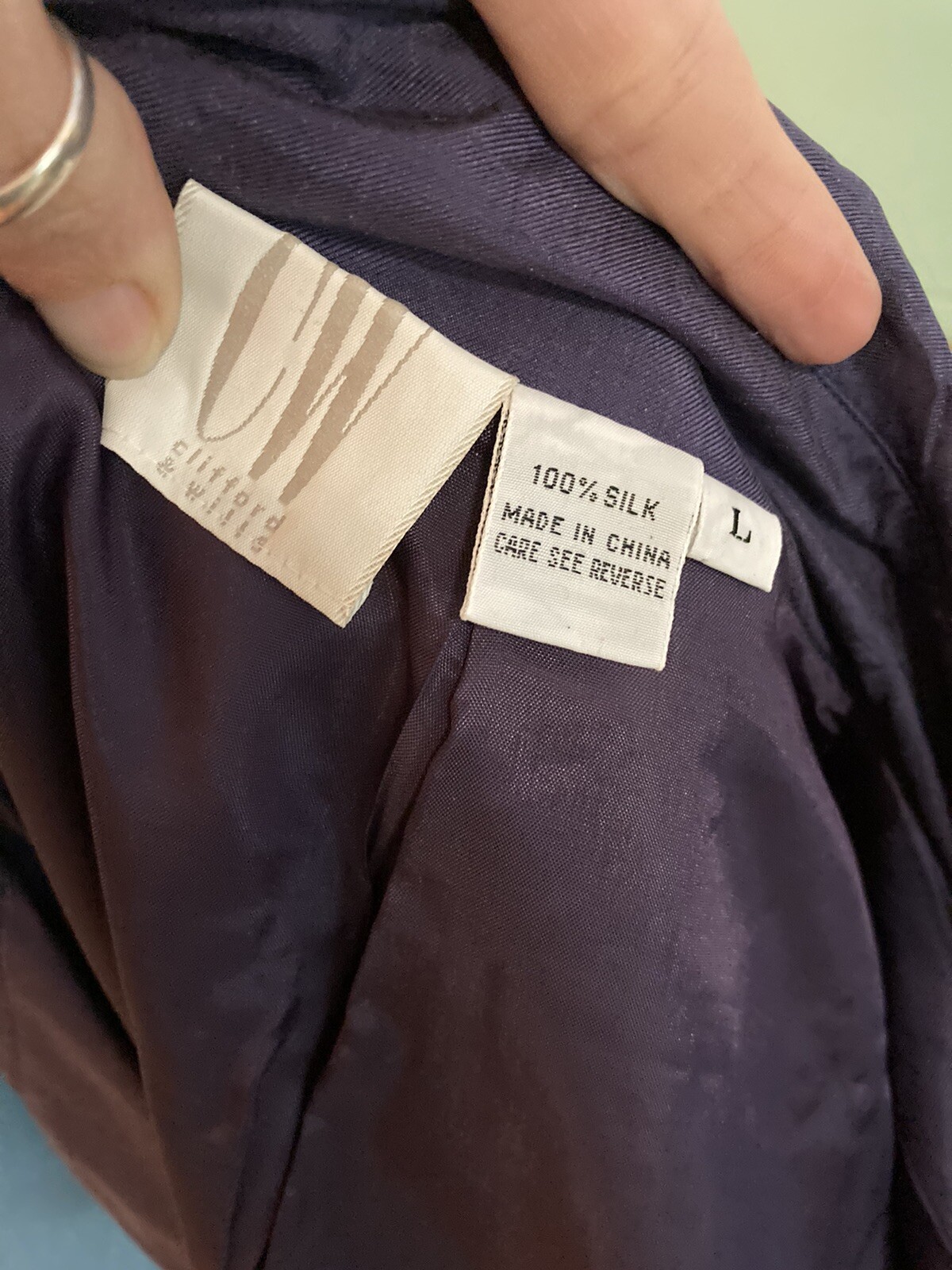 Vintage NOS 90’s Clifford & Wills Blue 100% Silk Trench Coat Sz. Large