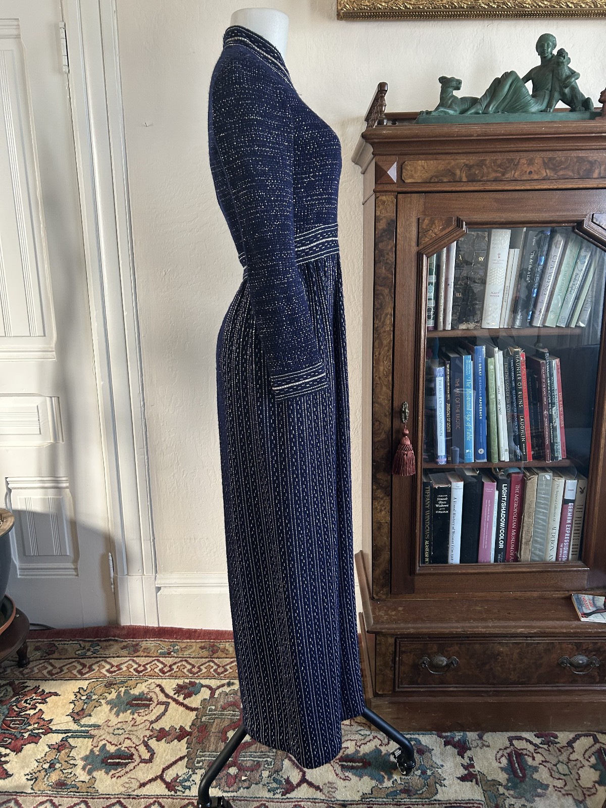 Vintage 60s 70s George Halley Rare Designer Blue & Silver Glitter Maxi Dress