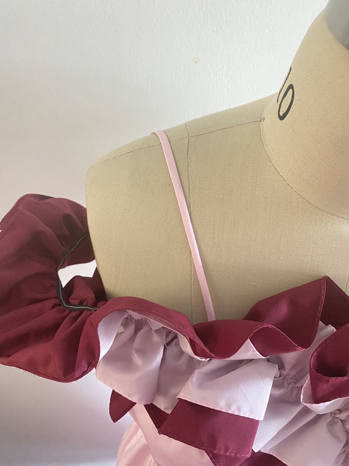 JC Penney Dress Light Pink, Deep Burgundy & Slip Southern Size 9/10 Ruffles Bows