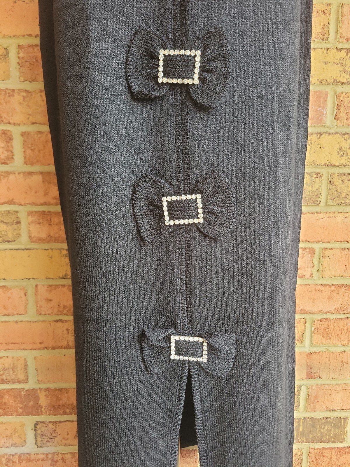 VTG Dana Hogan by Robyn Michelle Long Rhinestone Strap Black Santana Knit Dress