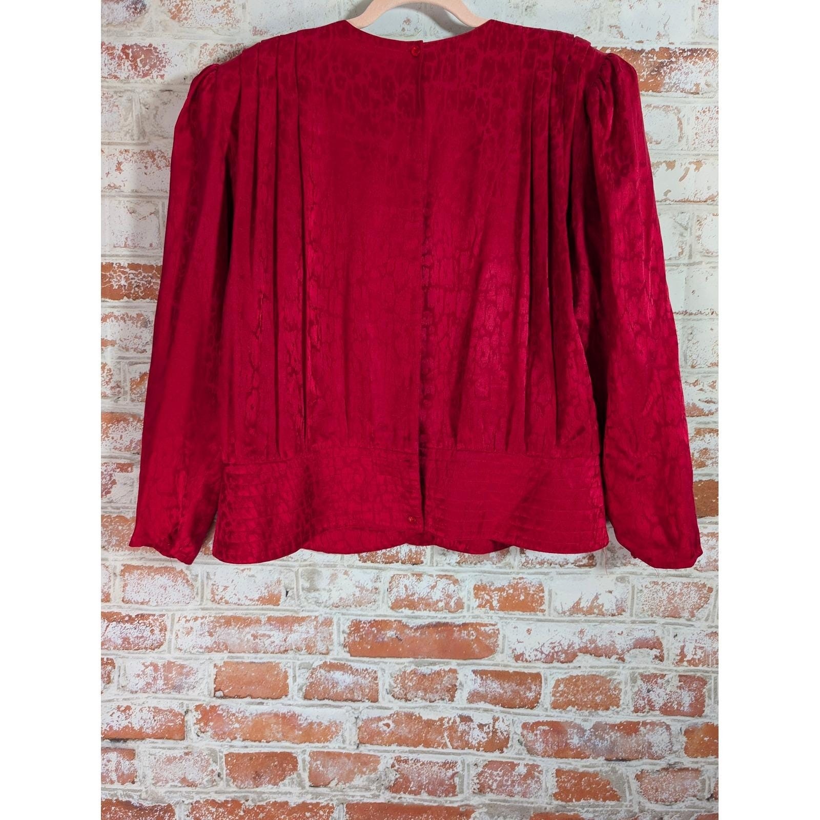 Argenti Skirt Set Womens 20 Red Silk Vintage Jacquard Animal Print 2pc Blouse