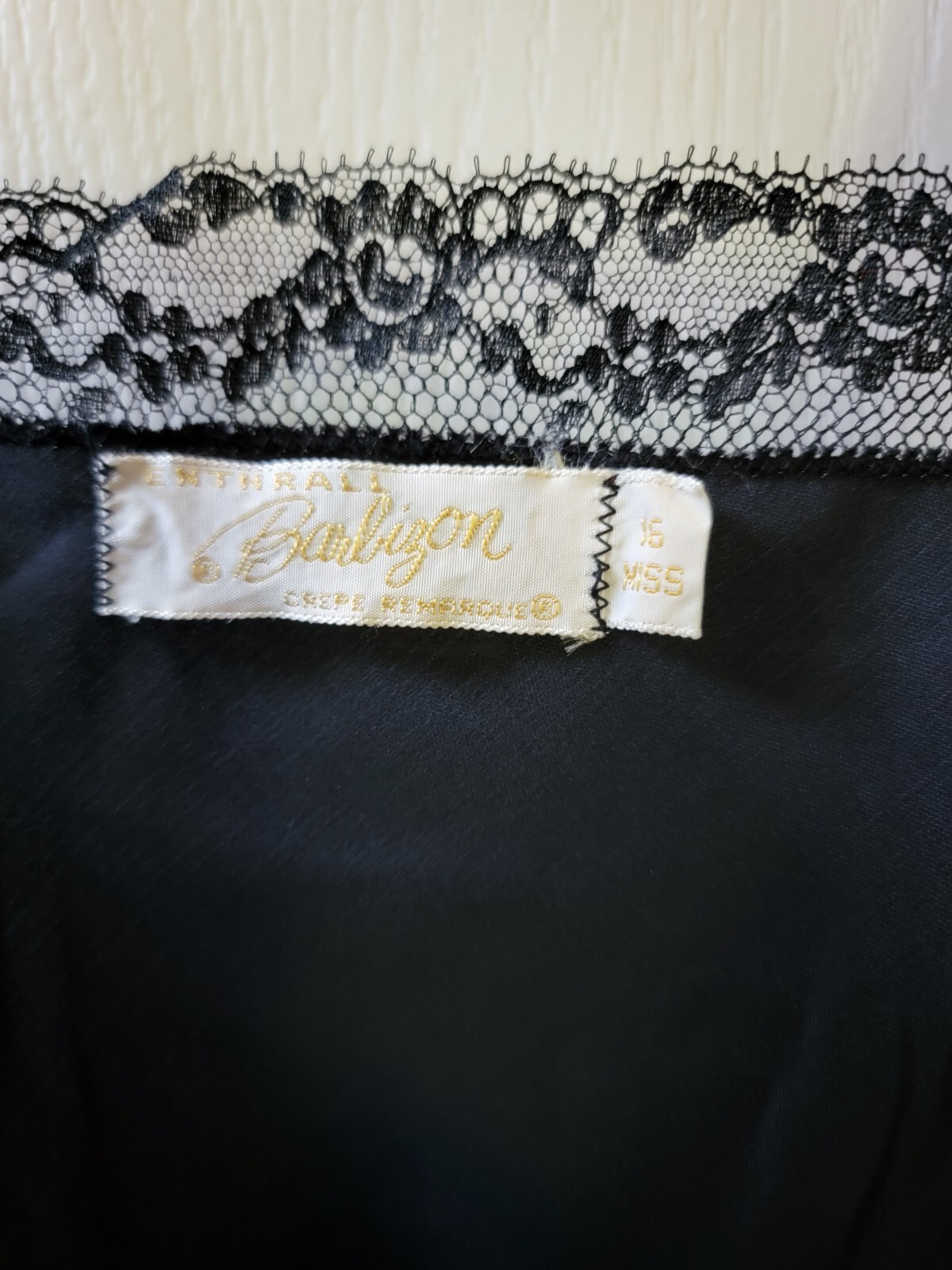 Barbizon Vintage Black Full Slip-Dress Size 16 Crepe Remarque Lace 50’s