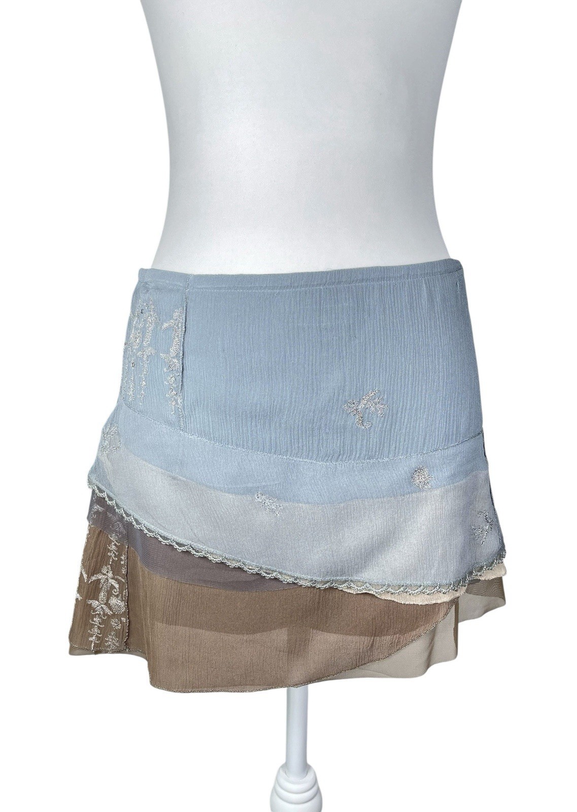 Hollister Y2K Blue Embroidered Layered Mini Skirt Fairy Boho Coquette Size 3