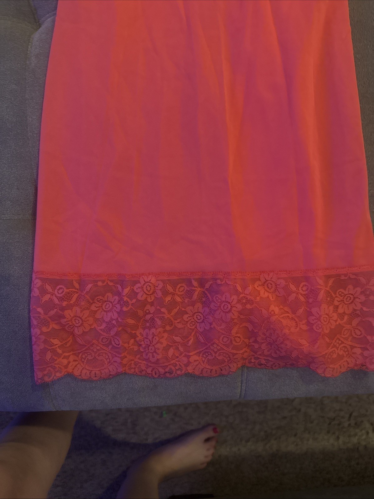 VTG 1950? GOSSARD ARTEMIS LINGERIE Pink Negligee Lace TRIM FULL SLIP Sz 32 Short