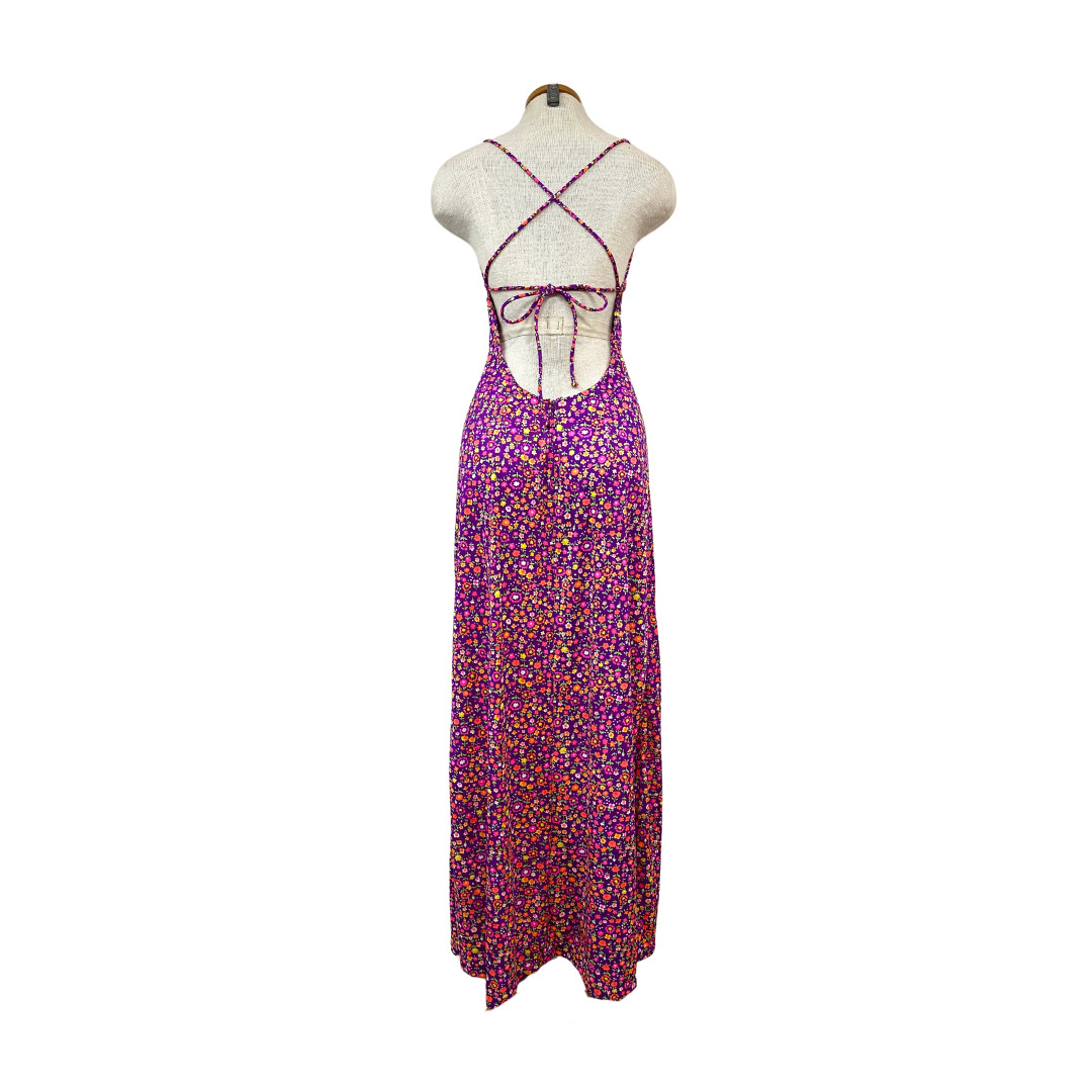 Vtg 70s High Tide California Strappy Crisscross Flower Power Dayglo Era Maxi