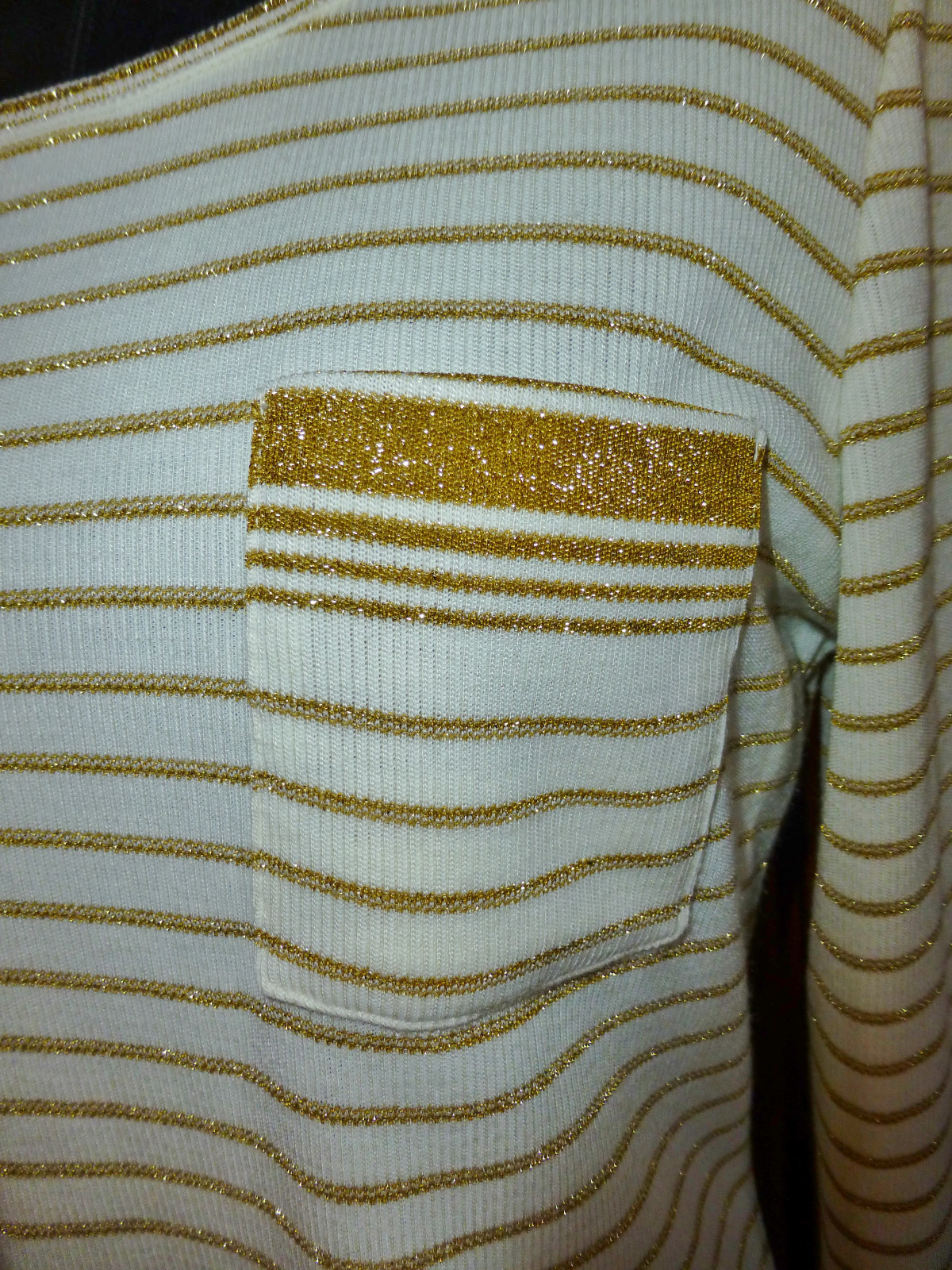 Vtg 70s GOLD Metallic Stripe Ribbed Knit Retro Cocktail TOP SWEATER Tunic M