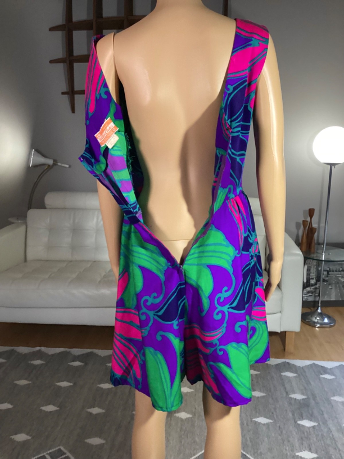 VTG 60’s Waltah Clarke’s Hawaiian Barkcloth Psychedelic Playsuit Romper Tiki 12