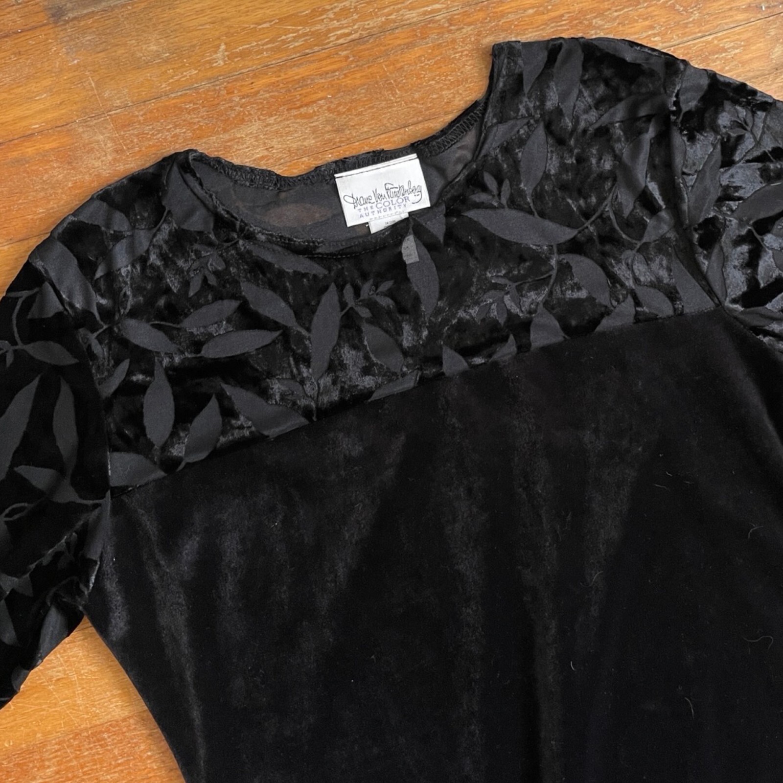 Vintage Black Flocked Velvet Dress Size Small/Medium 1990s Diane Von Furstenberg