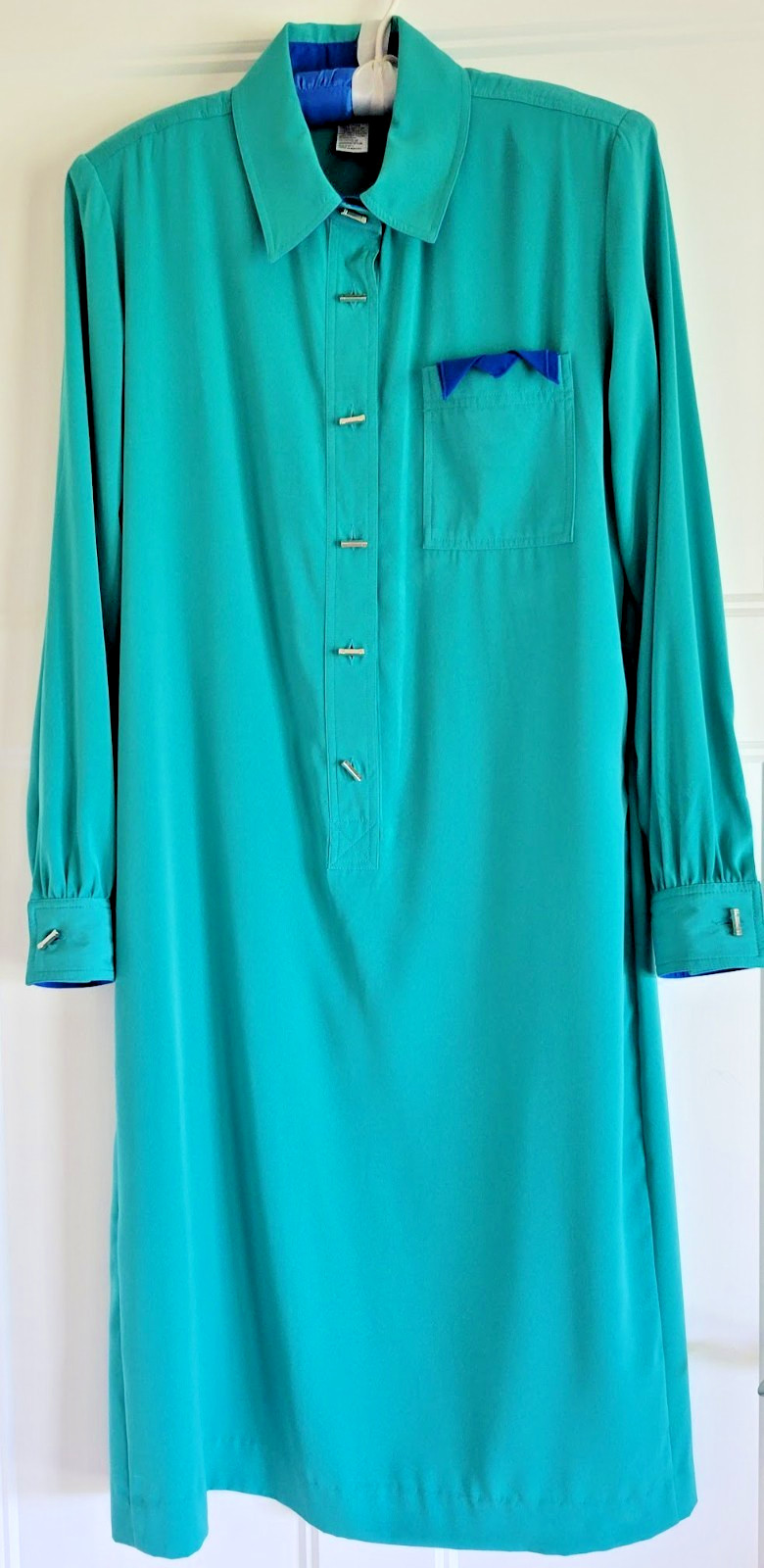 Vtg SCHRADER Shirt DRESS Sz 8 Emerald Green Long Sleeve Pockets Belt Half Button