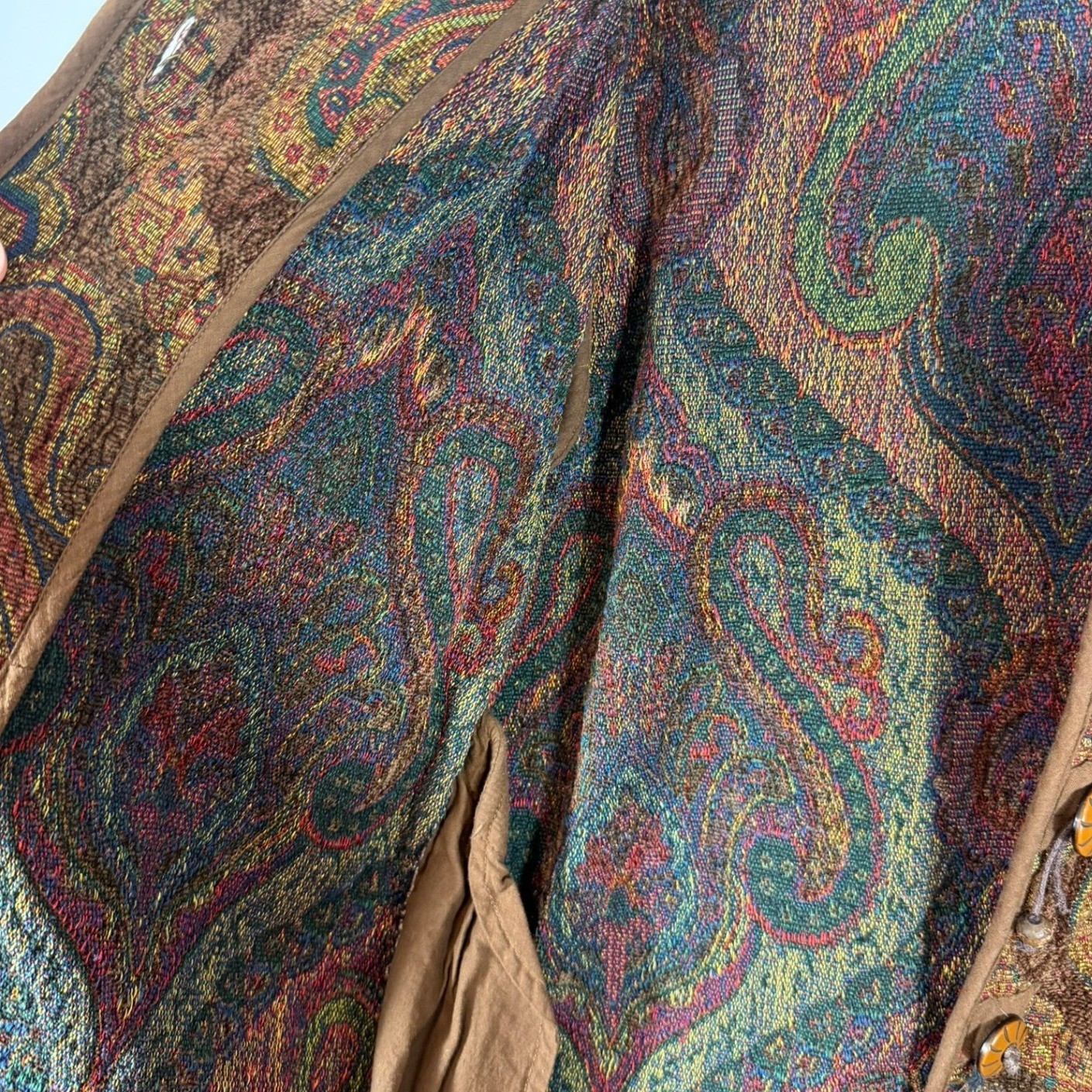 Flashback Vintage Tapestry Paisley Jacket Brown Boho Toggle Button Coat Large