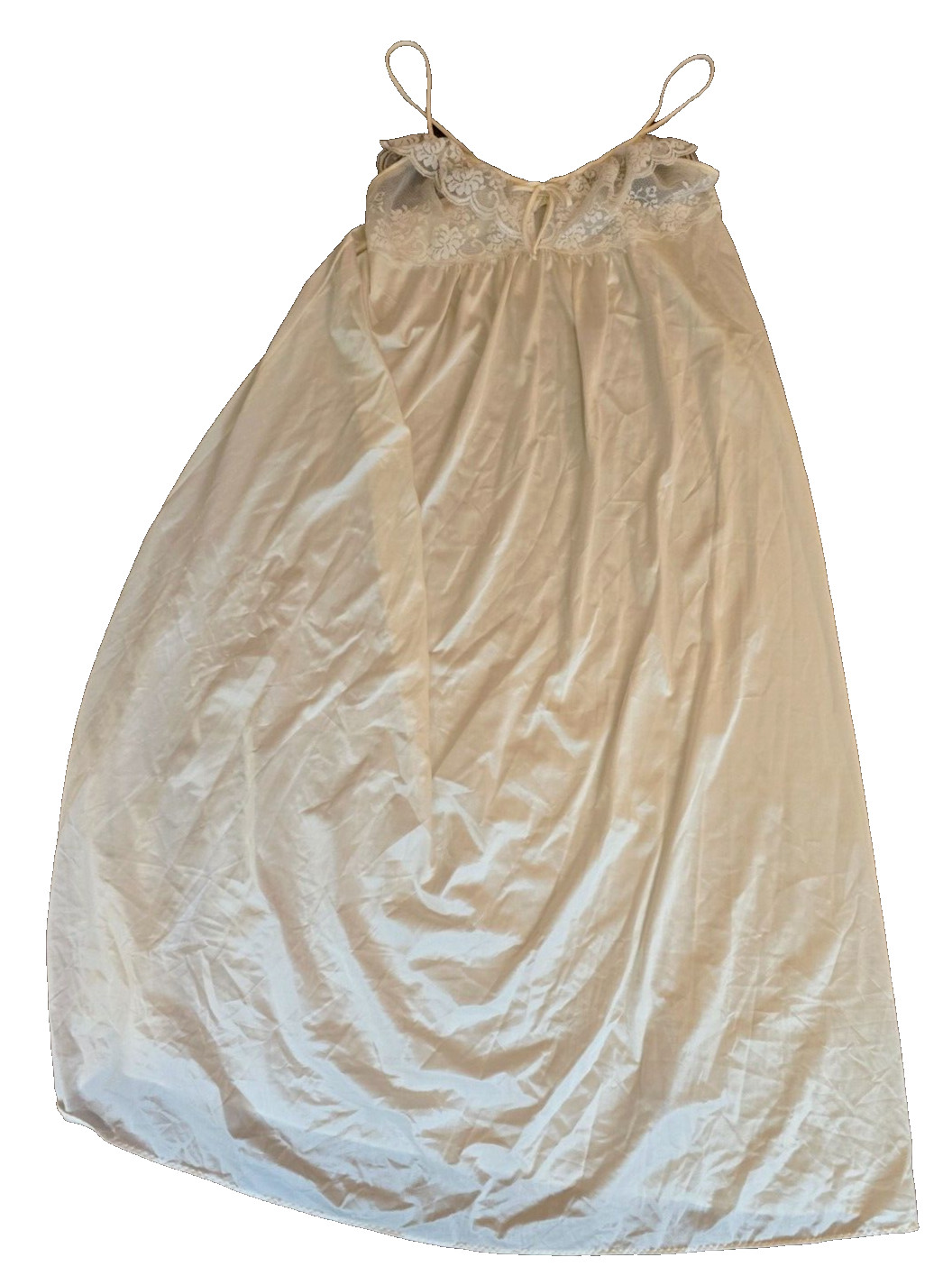 Vintage Maidenform Ivory Sheer Lace Nightgown Spaghetti Straps Large Floral