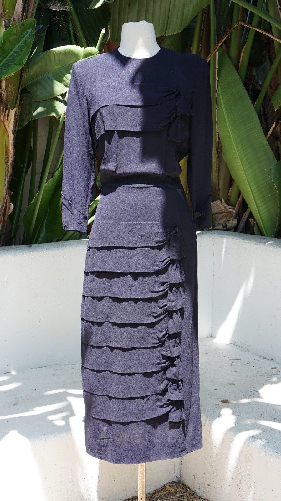 Vtg 1940s Navy Blue Rayon Crepe Dress Le Roy M