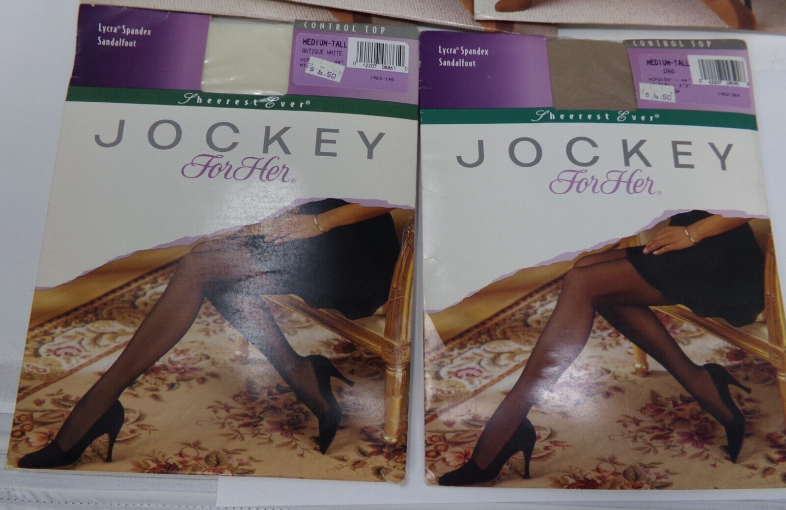 Lot/6 Jockey for Her Sheer Pantyhose-MEDIUM-TALL-Sand/Tuxedo Black/Antique White