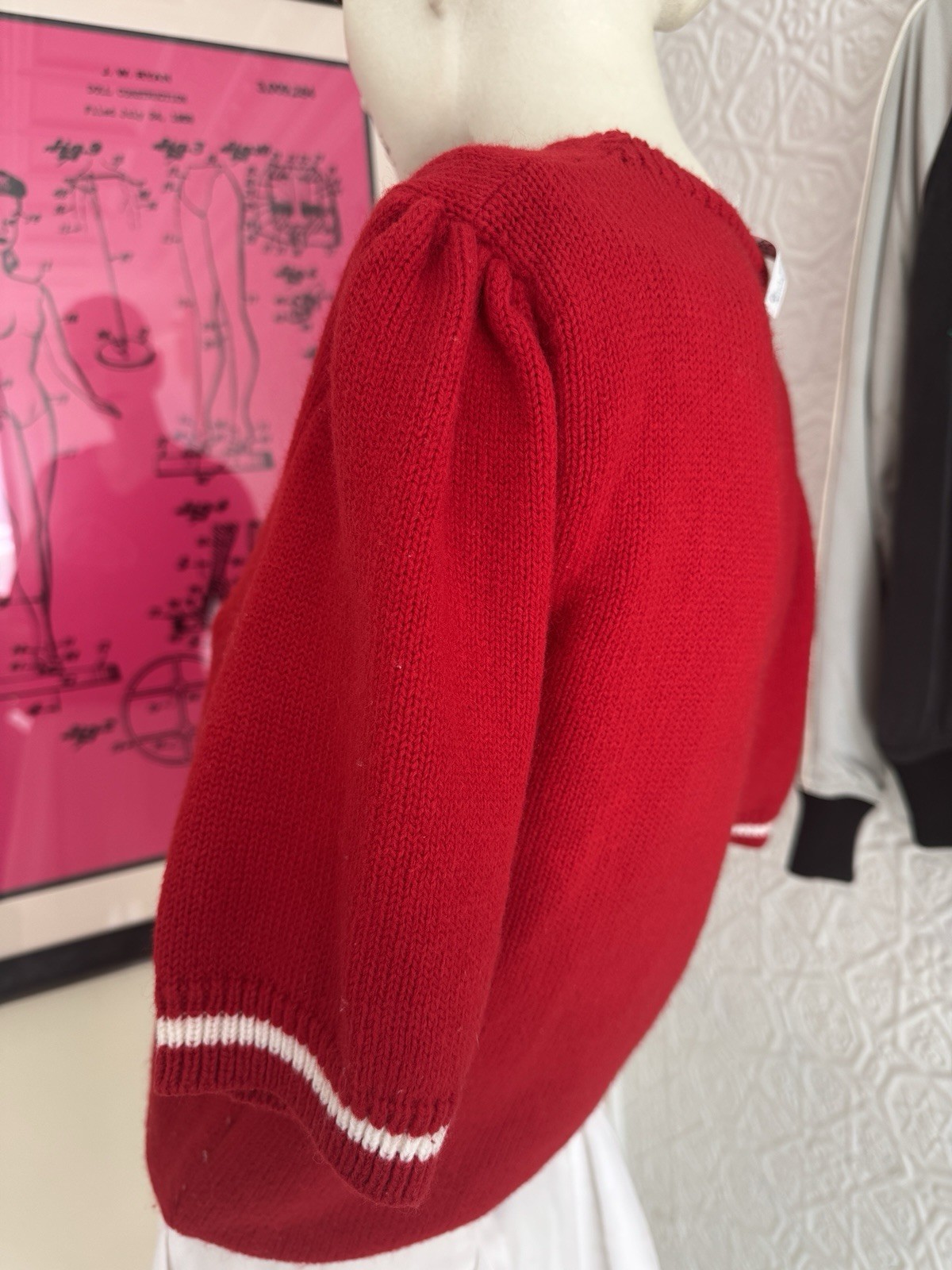 Vintage Cheerleading Sweater-1980s-Varsity-Red-Cheer-Team-coquette-Small/Medium