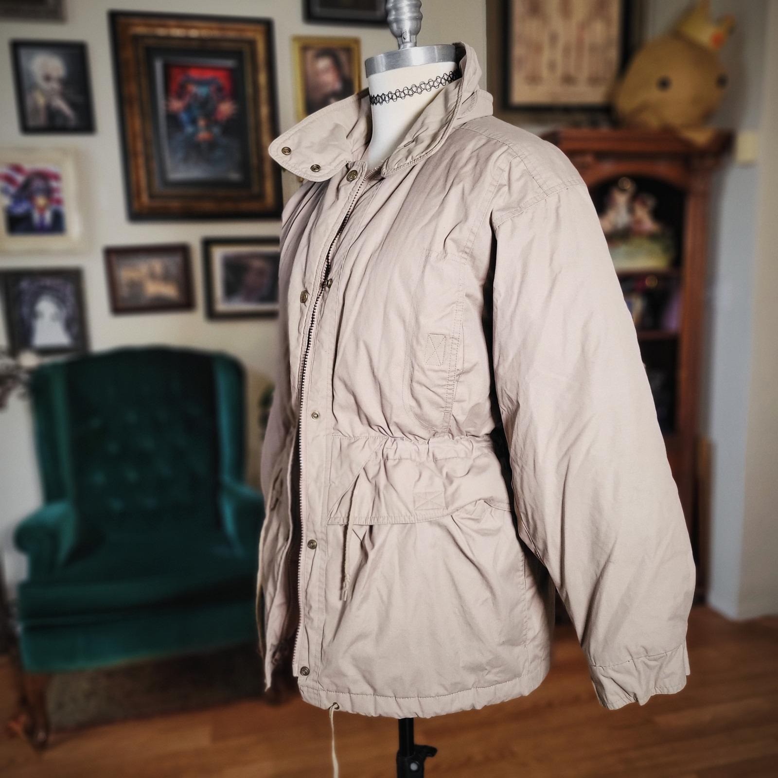 Eddie Bauer Jacket Goose Down Vintage 80s Tan Cinched Waist Parka Coat Womens M