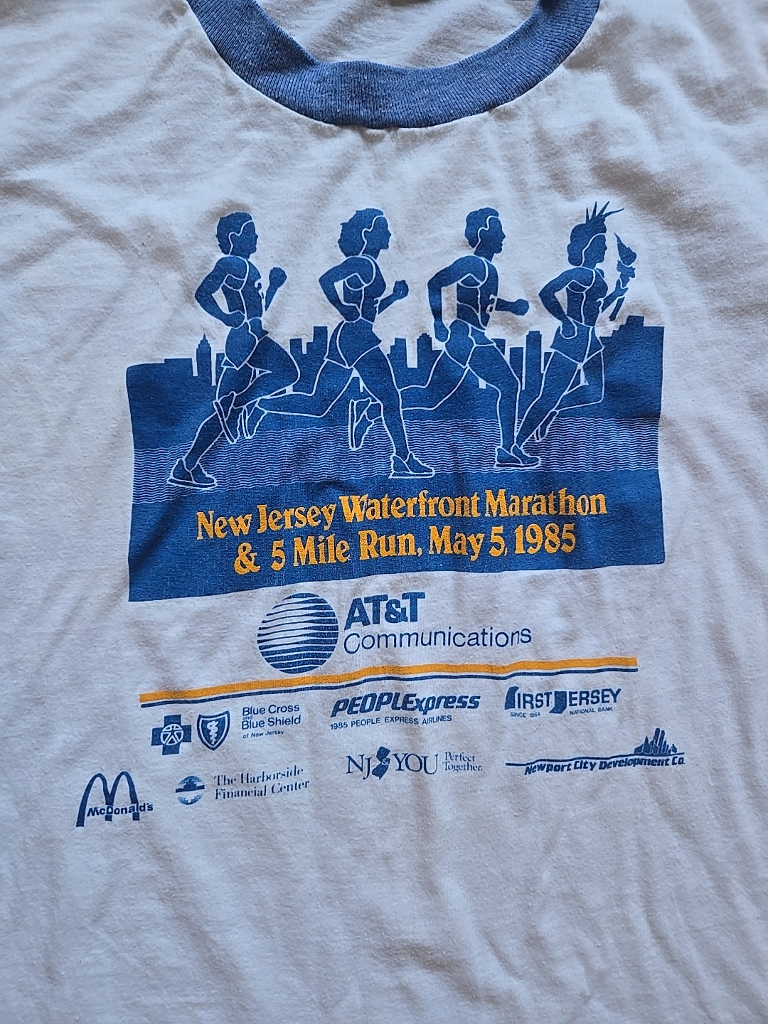 Vtg May 5 1985 New Jersey Waterfront Marathon RINGER T-SHIRT Sz L Cinco De Mayo