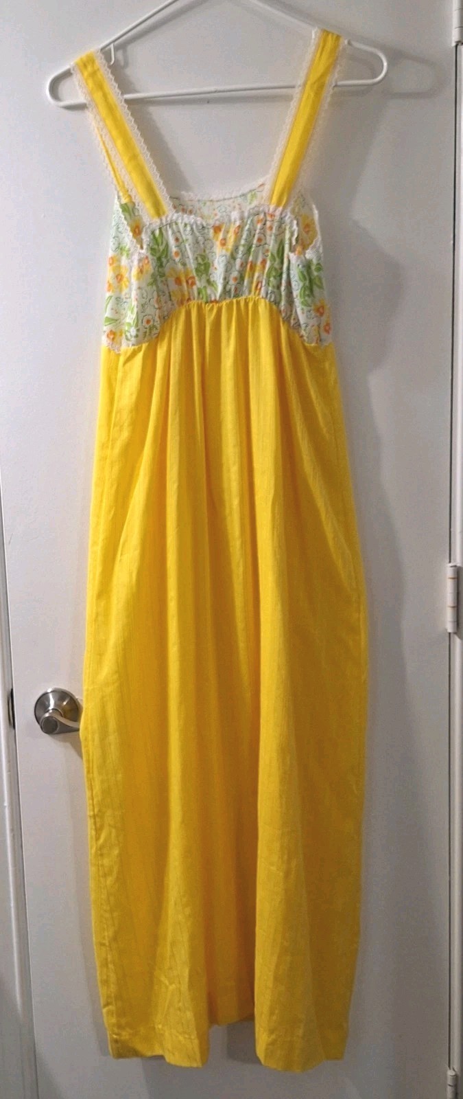 Vtg Sears Yellow Floral Empire Waist Maxi Dress Sz S Hostess Flower Child Boho