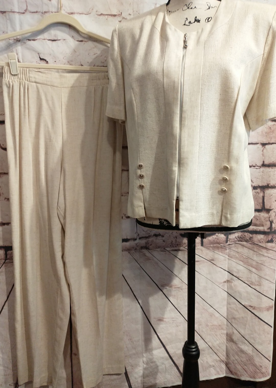 Vintage Michael Blake Jacket Pants Set 12 Petite 12P 80s Beige Neutral Lagenlook