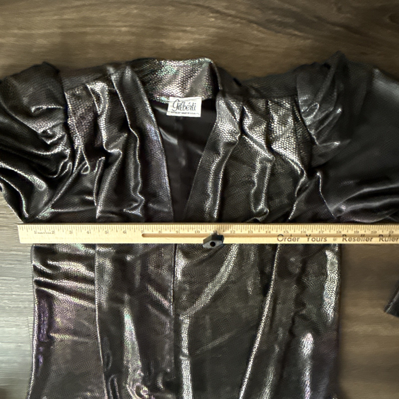 Vintage Gilberti Long Duster Jacket Black Rave Shimmer Disco Size M Cyber Goth