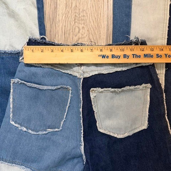 Skater Eclectic Jaded London Frayed Patchwork Panel Jeans Blue Denim Size W25