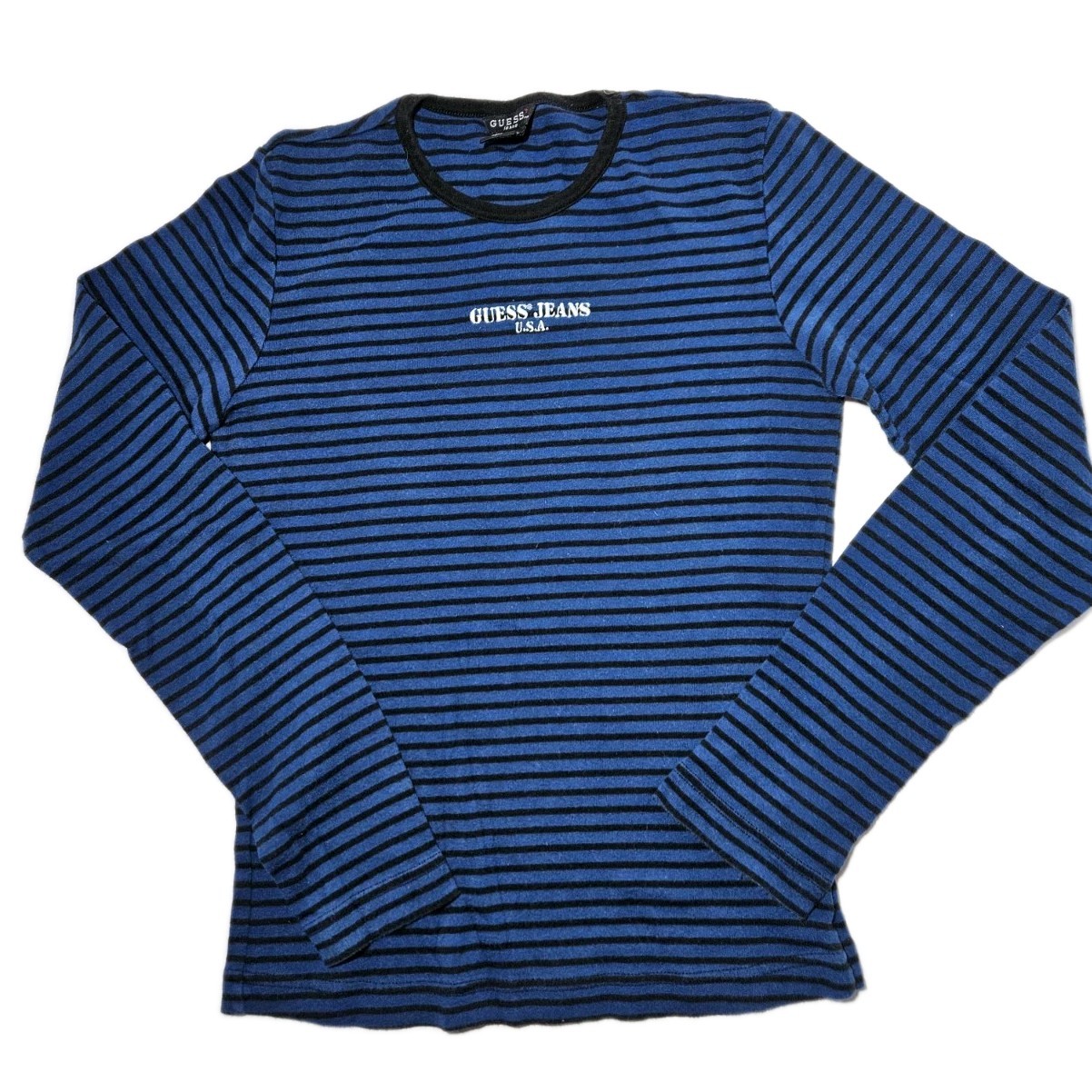 Vintage Guess Jeans U.S.A Striped Blue Black Womans Large 90s Y2k