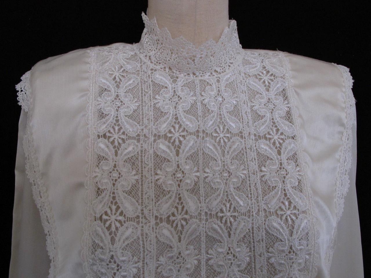 Vintage 80s 90s San Andre Ivory Romantic Blouse 6 S Lace Silky Liquid Satin