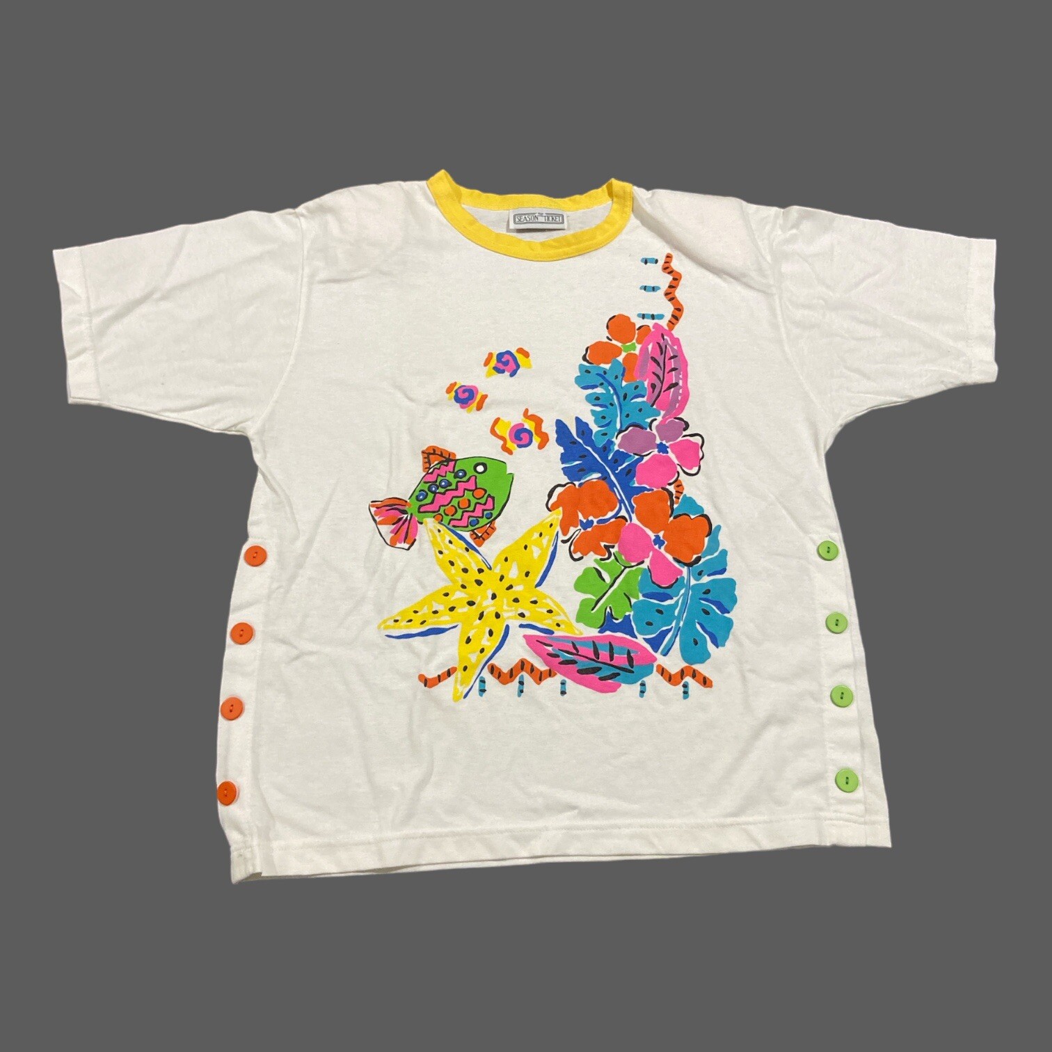 Vintage Woman’s Marine Life TShirt Colorful Tropical Tee