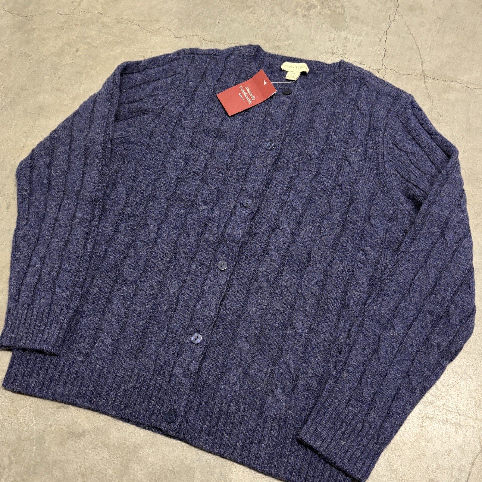 Appleseed’s 100% Wool Cable Knit Cardigan Blue Womens M Cottage Academia Cabin
