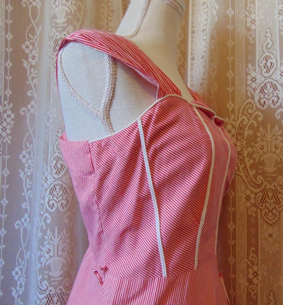 VTG 1940s Luv Lee Red & White Stripe Cotton Sun Dress M/Lg