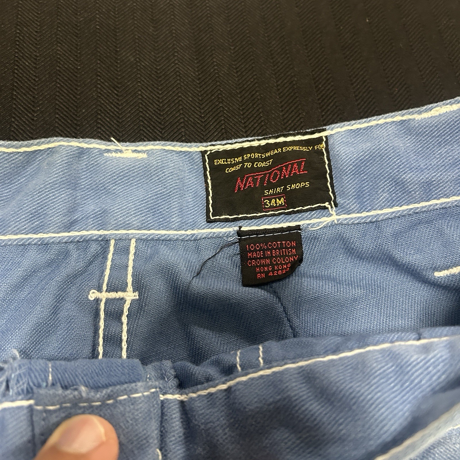 Vtg 70s National Shirt Shops Bell Bottom Flare Jeans Patch Pocket Blue Denim 33
