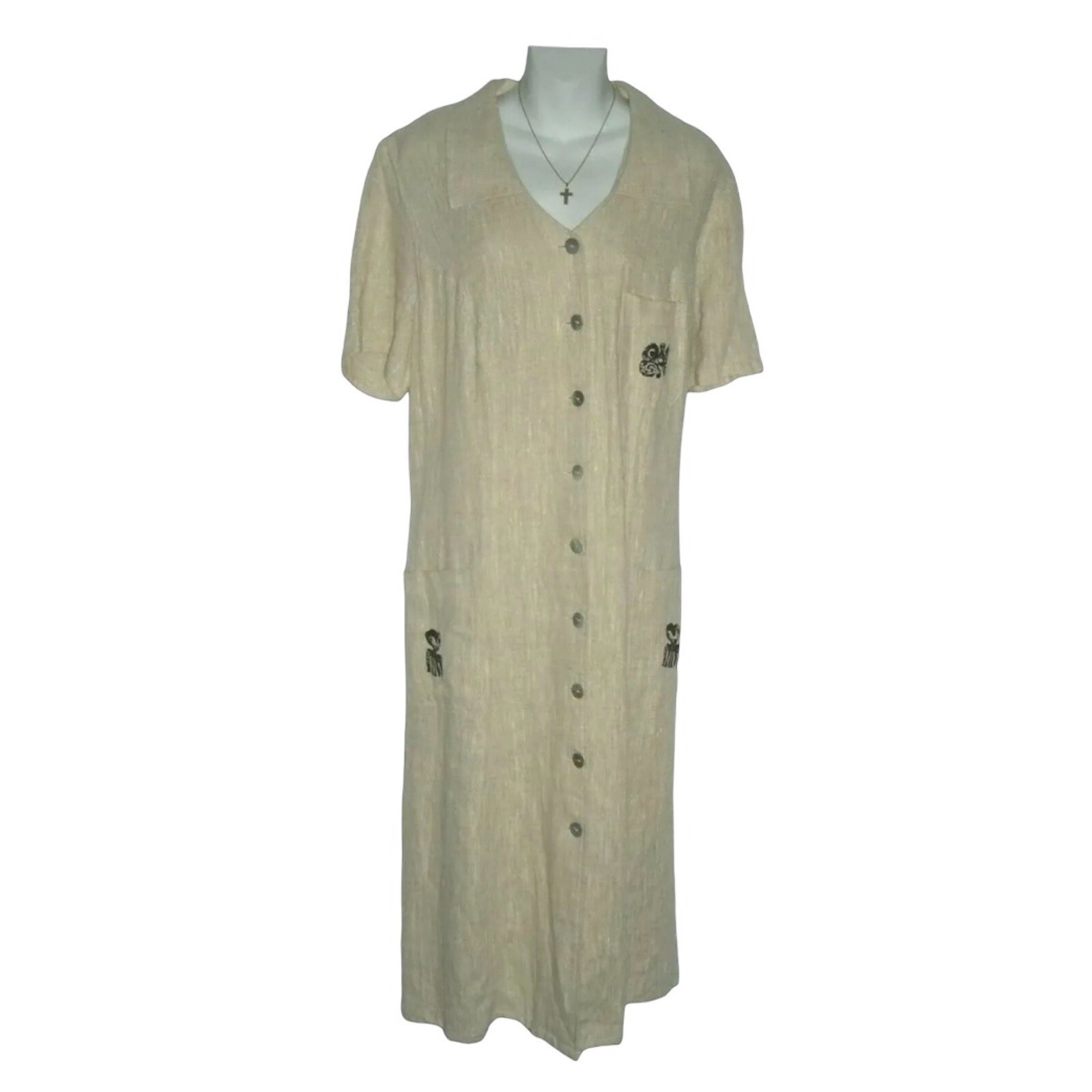 Vintage 80’s Positive Influence Dress Linen Duster Tribal Boho Grandmother Plus